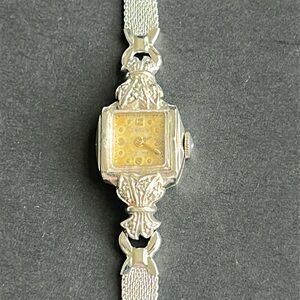 10k White Gold Filled Vintage Antique Gruen Verithin dainty‎ watch one size